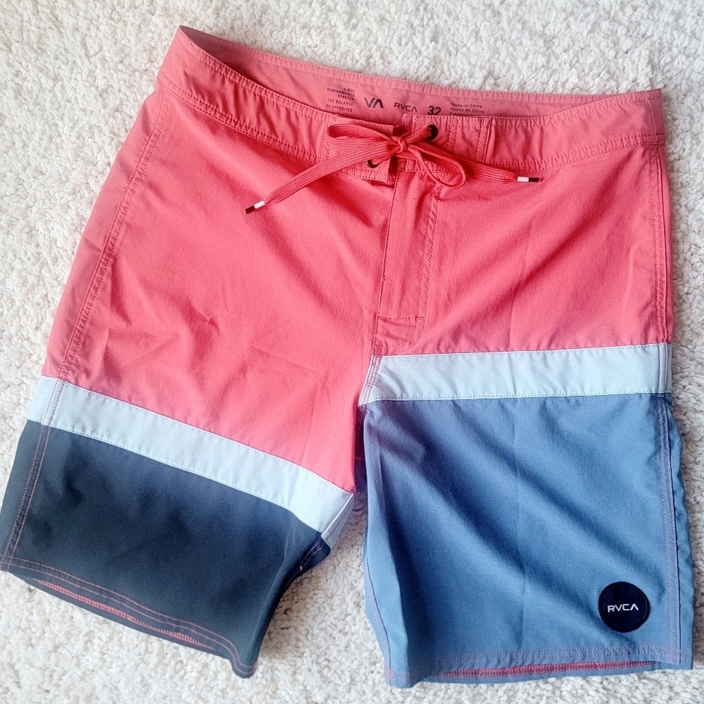 Men's 32 RVCA board/swim trunks red w black, gray